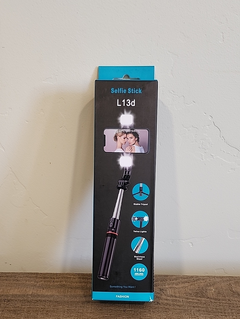 New -Selfie Stick with Twin Lights - Black